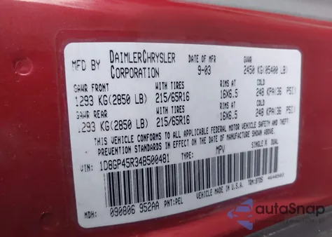 2004 Dodge Caravan Sxt z USA, uszkodzony, nr VIN 1D8GP45R34B500481